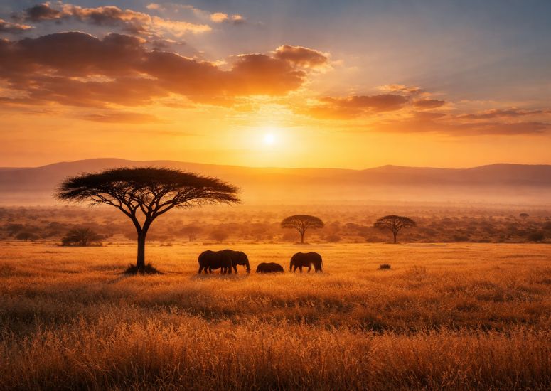 book a safari lodge - Sunset over the Kenyan savanna